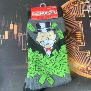 Monopoly Hasbro Gray and Green Casual crew socks